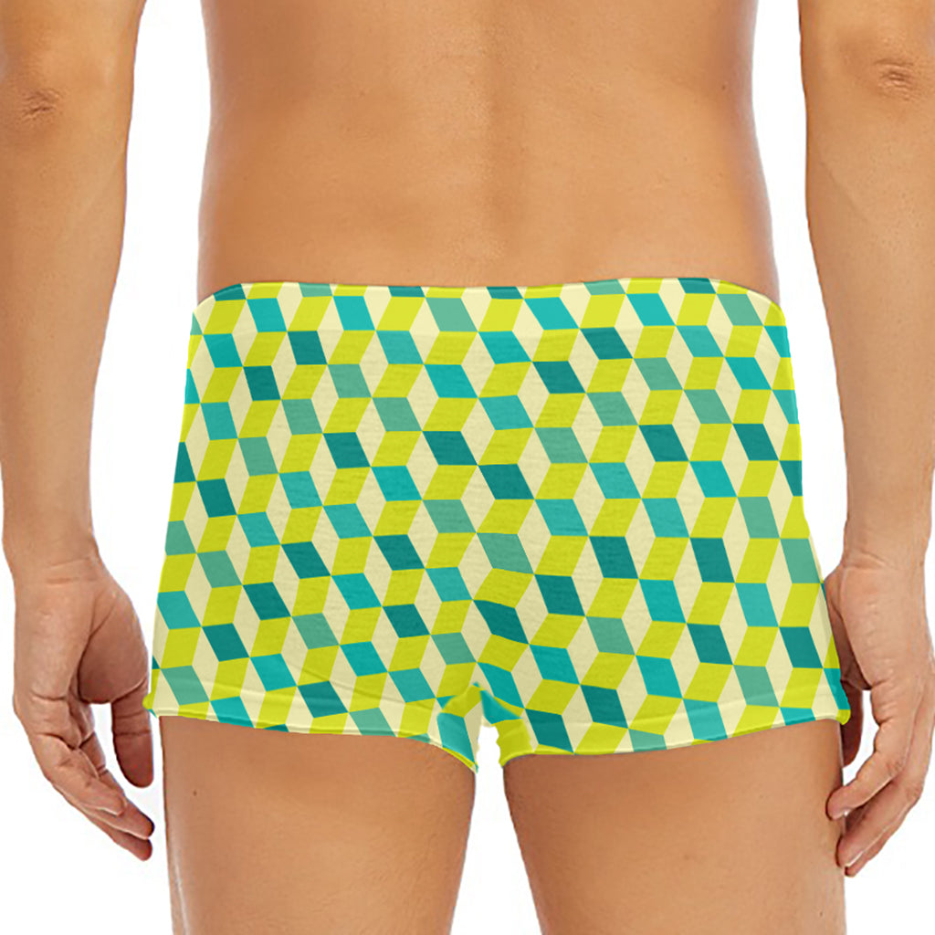 Green Geometric Cube Shape Pattern Print Men's Short Boxer Briefs