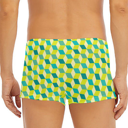 Green Geometric Cube Shape Pattern Print Men's Short Boxer Briefs
