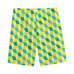 Green Geometric Cube Shape Pattern Print Men's Sports Shorts