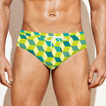 Green Geometric Cube Shape Pattern Print Men's Swim Briefs