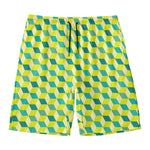 Green Geometric Cube Shape Pattern Print Men's Swim Trunks