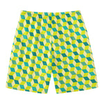 Green Geometric Cube Shape Pattern Print Men's Swim Trunks