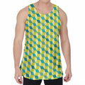 Green Geometric Cube Shape Pattern Print Men's Velvet Tank Top