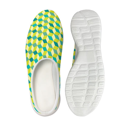 Green Geometric Cube Shape Pattern Print Mesh Casual Shoes