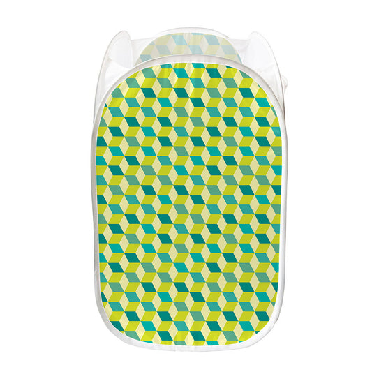 Green Geometric Cube Shape Pattern Print Mesh Laundry Hamper