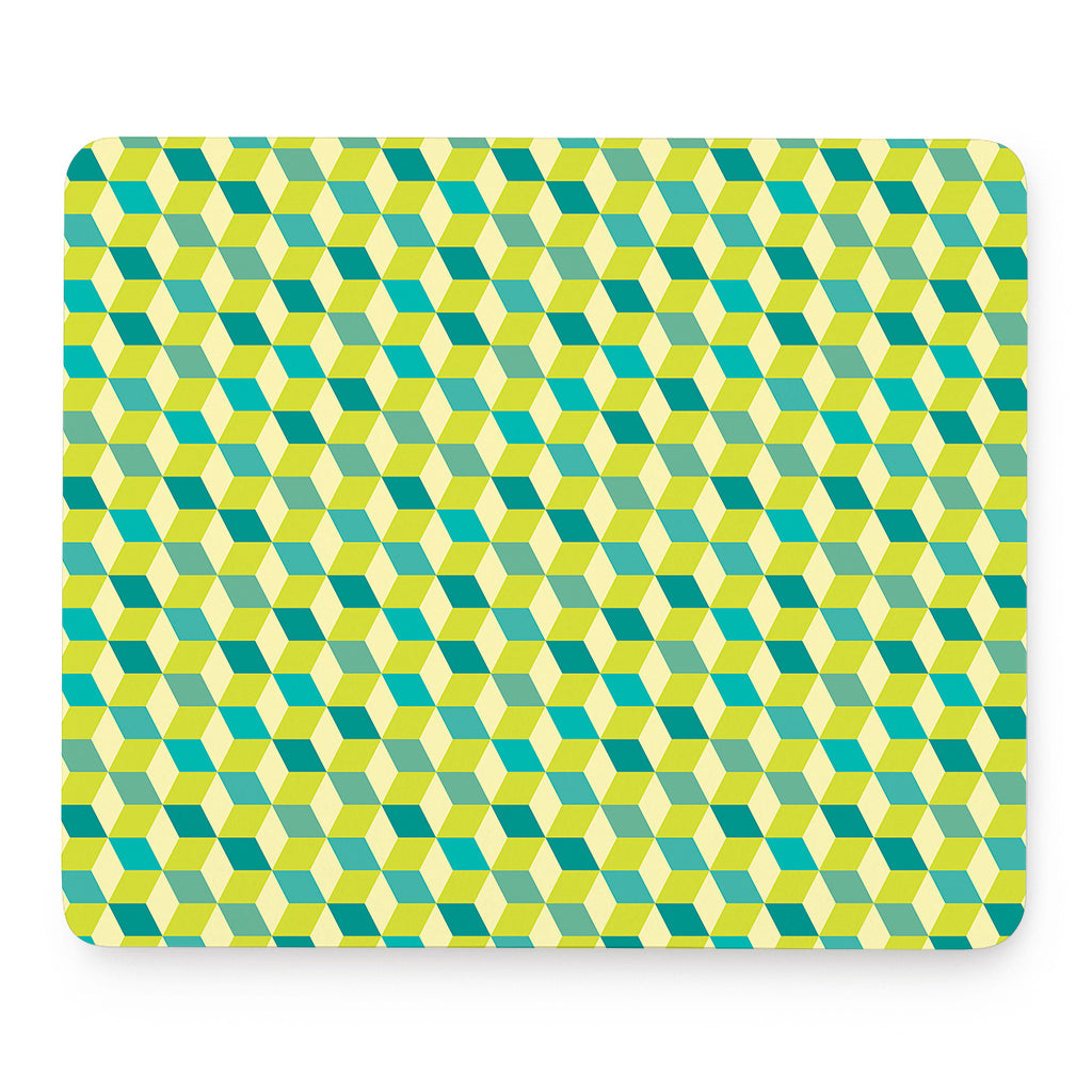Green Geometric Cube Shape Pattern Print Mouse Pad