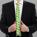 Green Geometric Cube Shape Pattern Print Necktie