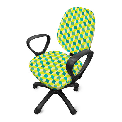 Green Geometric Cube Shape Pattern Print Office Chair Cover