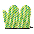 Green Geometric Cube Shape Pattern Print Oven Mitts