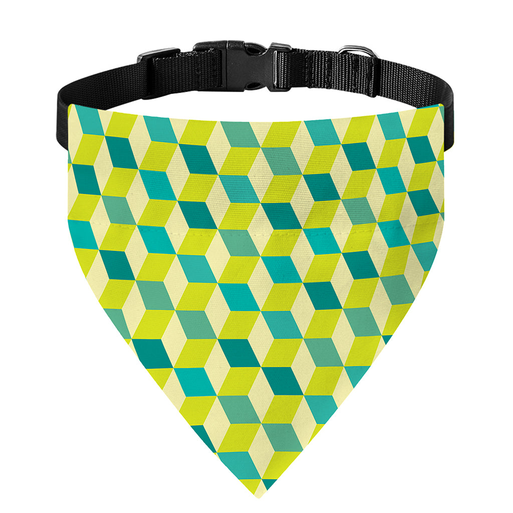 Green Geometric Cube Shape Pattern Print Over The Collar Dog Bandana