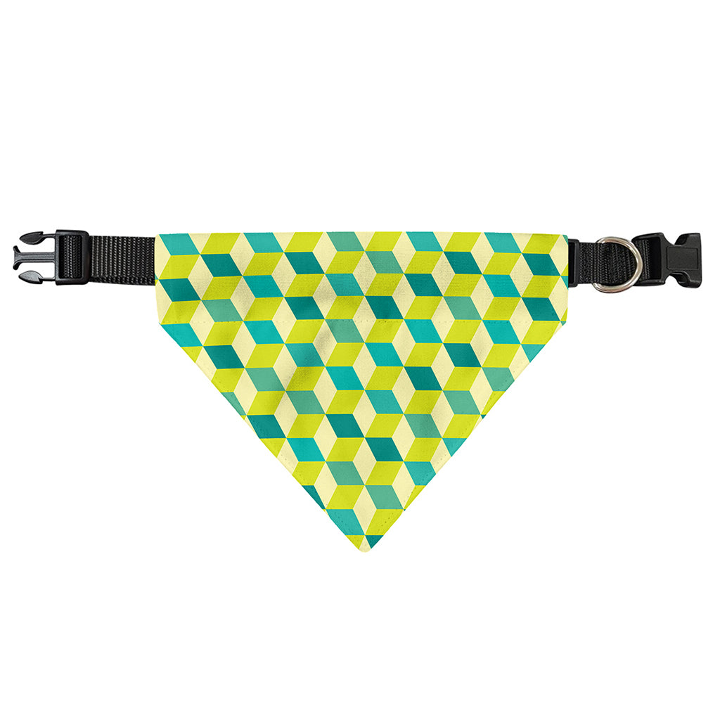 Green Geometric Cube Shape Pattern Print Over The Collar Dog Bandana