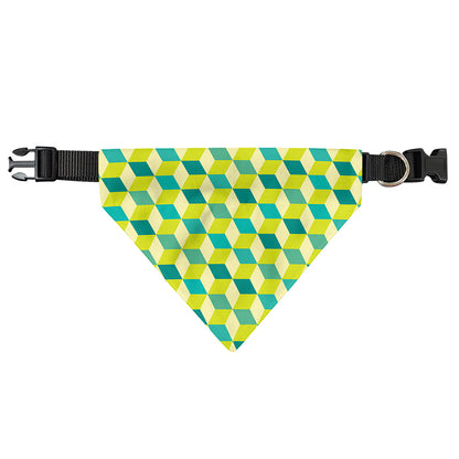 Green Geometric Cube Shape Pattern Print Over The Collar Dog Bandana