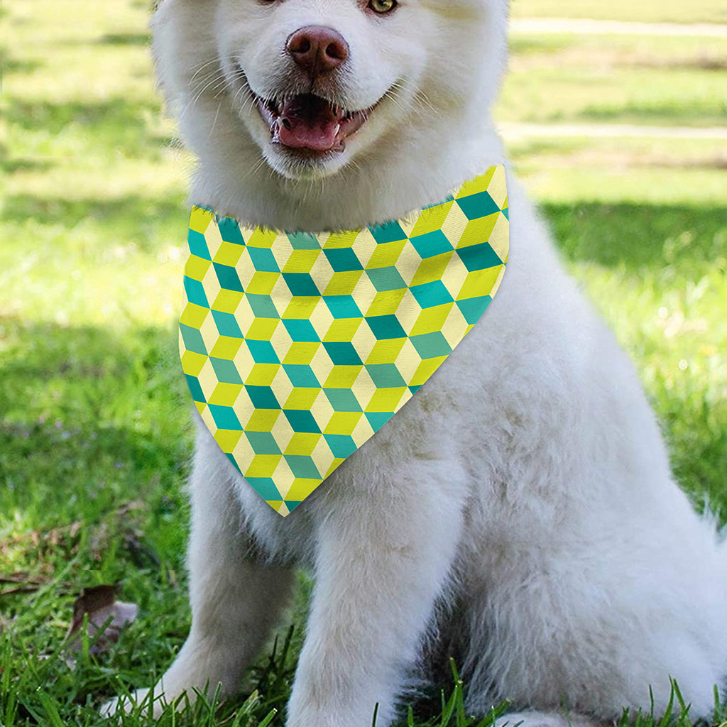 Green Geometric Cube Shape Pattern Print Over The Collar Dog Bandana
