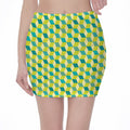 Green Geometric Cube Shape Pattern Print Pencil Mini Skirt