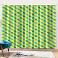Green Geometric Cube Shape Pattern Print Pencil Pleat Curtains