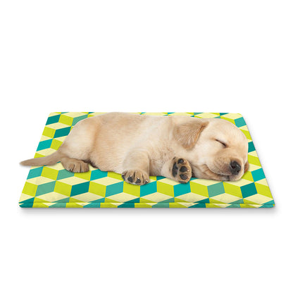 Green Geometric Cube Shape Pattern Print Pet Cooling Mat Cover