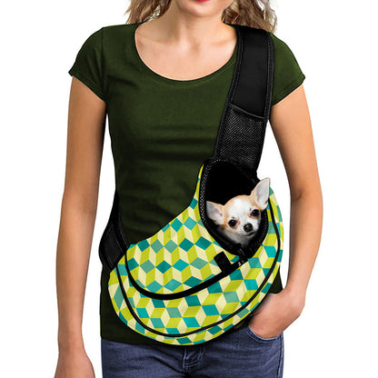 Green Geometric Cube Shape Pattern Print Pet Sling Carrier