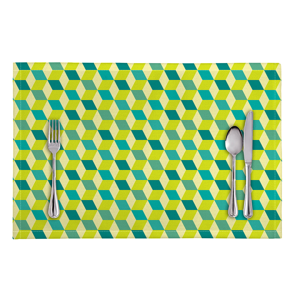 Green Geometric Cube Shape Pattern Print Placemat