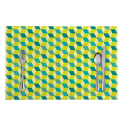 Green Geometric Cube Shape Pattern Print Placemat