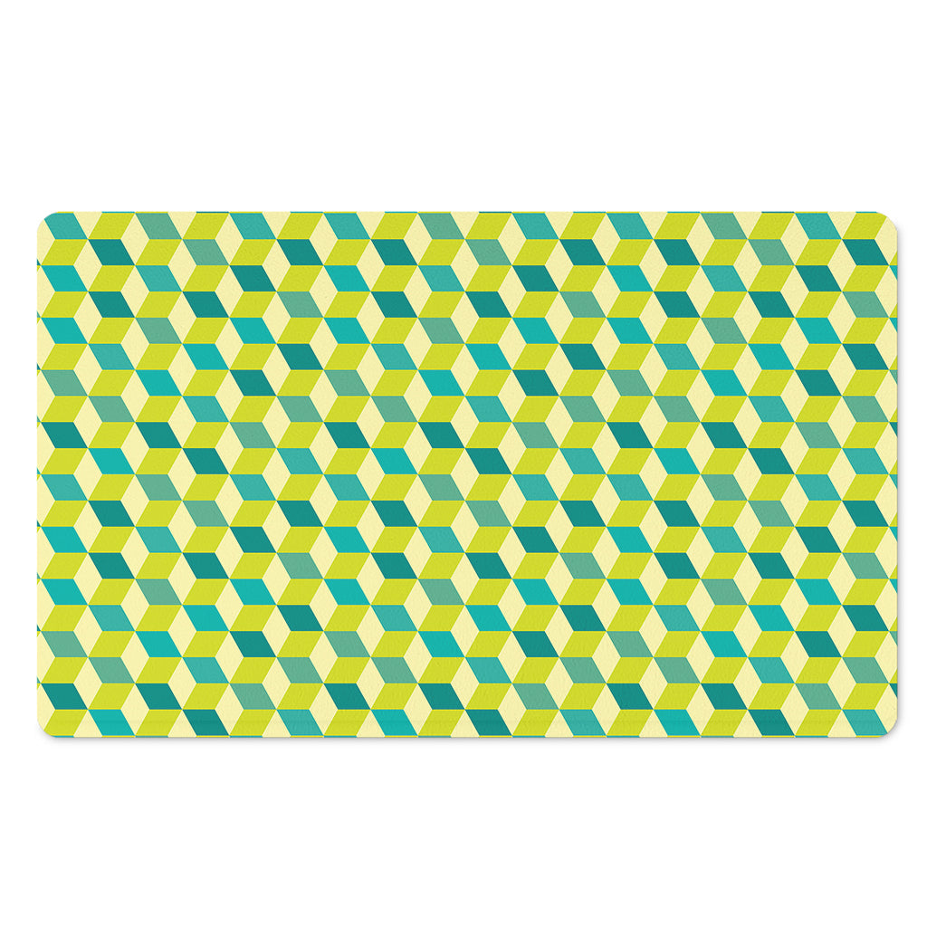 Green Geometric Cube Shape Pattern Print Polyester Doormat