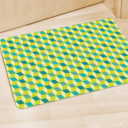 Green Geometric Cube Shape Pattern Print Polyester Doormat