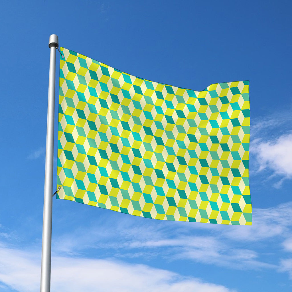 Green Geometric Cube Shape Pattern Print Polyester Flag