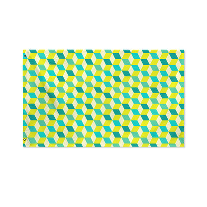 Green Geometric Cube Shape Pattern Print Polyester Flag