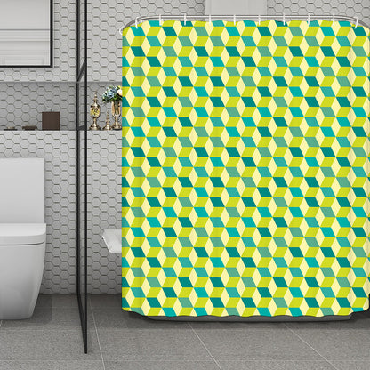 Green Geometric Cube Shape Pattern Print Polyester Shower Curtain