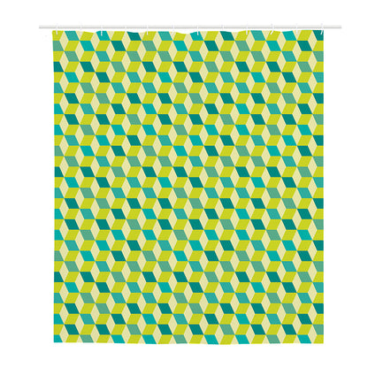Green Geometric Cube Shape Pattern Print Polyester Shower Curtain
