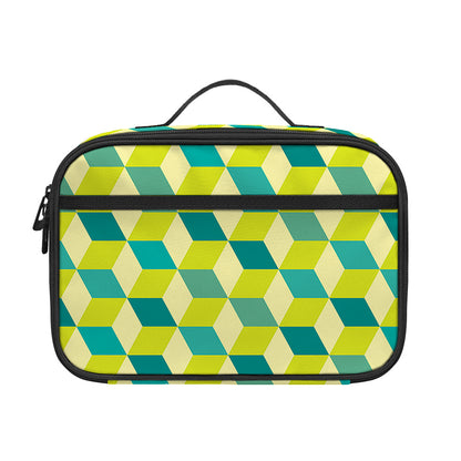 Green Geometric Cube Shape Pattern Print Portable Lunch Bag
