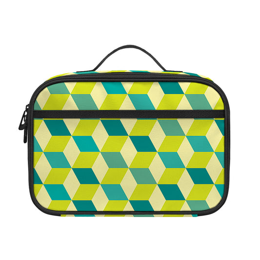 Green Geometric Cube Shape Pattern Print Portable Lunch Bag