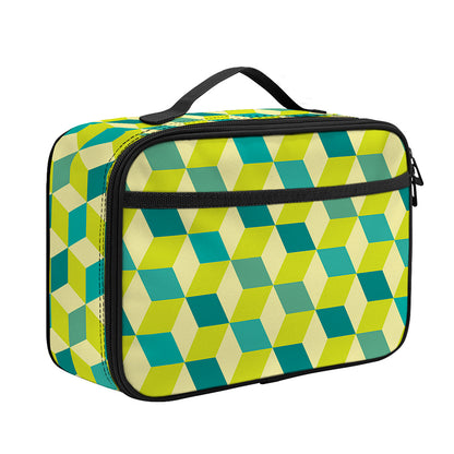 Green Geometric Cube Shape Pattern Print Portable Lunch Bag