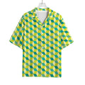 Green Geometric Cube Shape Pattern Print Rayon Hawaiian Shirt