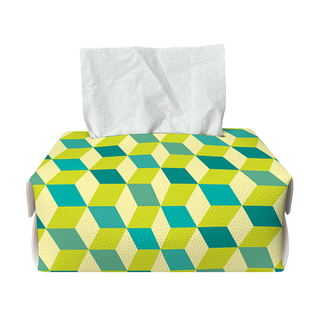 Green Geometric Cube Shape Pattern Print Rectangle Tissue Box Cover