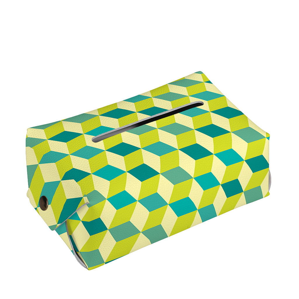 Green Geometric Cube Shape Pattern Print Rectangle Tissue Box Cover
