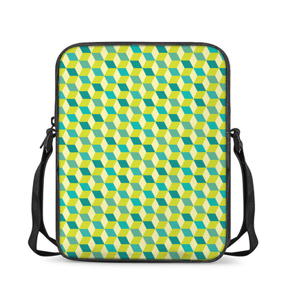 Green Geometric Cube Shape Pattern Print Rectangular Crossbody Bag