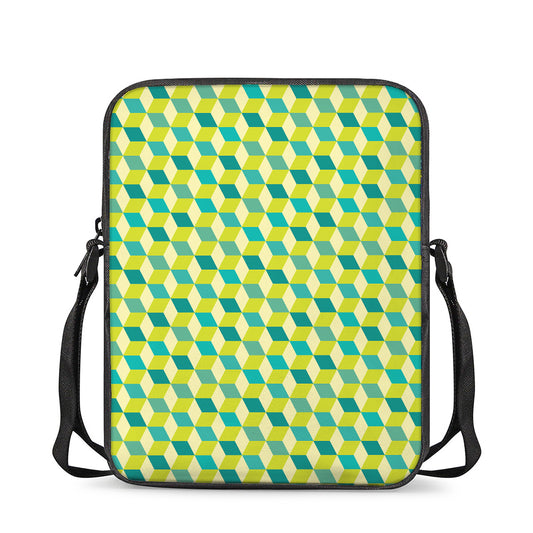 Green Geometric Cube Shape Pattern Print Rectangular Crossbody Bag