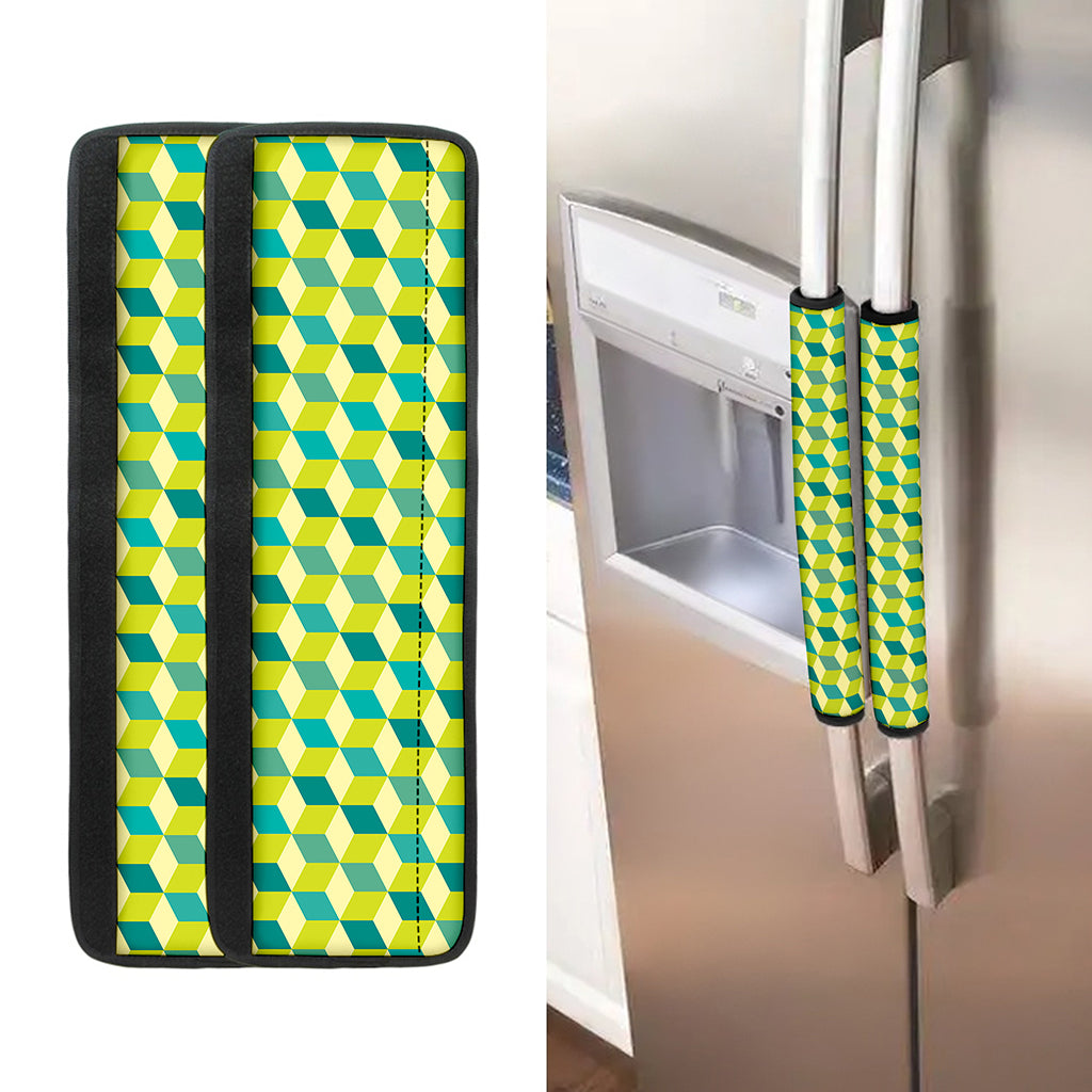 Green Geometric Cube Shape Pattern Print Refrigerator Handle Covers