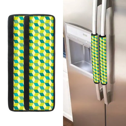 Green Geometric Cube Shape Pattern Print Refrigerator Handle Covers