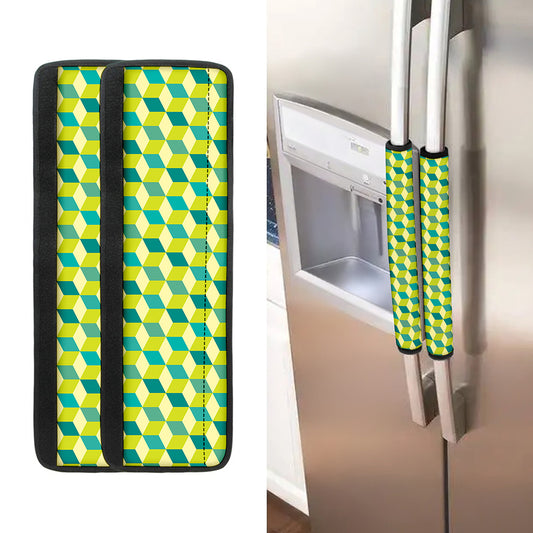 Green Geometric Cube Shape Pattern Print Refrigerator Handle Covers