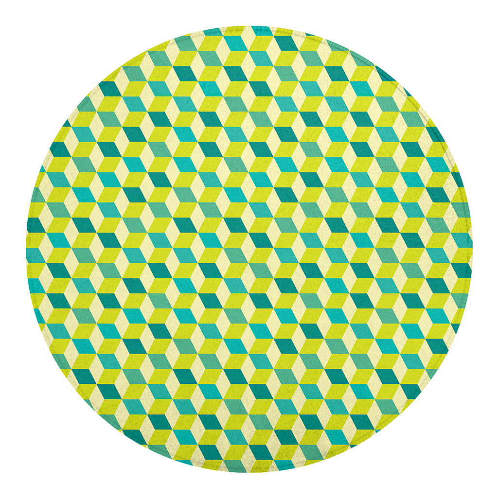 Green Geometric Cube Shape Pattern Print Round Blanket