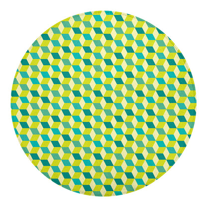 Green Geometric Cube Shape Pattern Print Round Blanket
