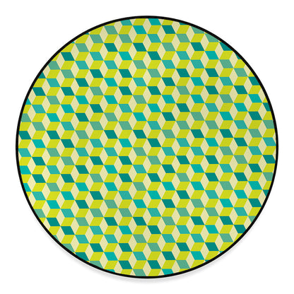 Green Geometric Cube Shape Pattern Print Round Floor Mat
