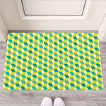 Green Geometric Cube Shape Pattern Print Rubber Doormat