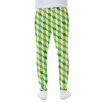 Green Geometric Cube Shape Pattern Print Scuba Joggers