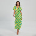 Green Geometric Cube Shape Pattern Print Short Sleeve Maxi Dress