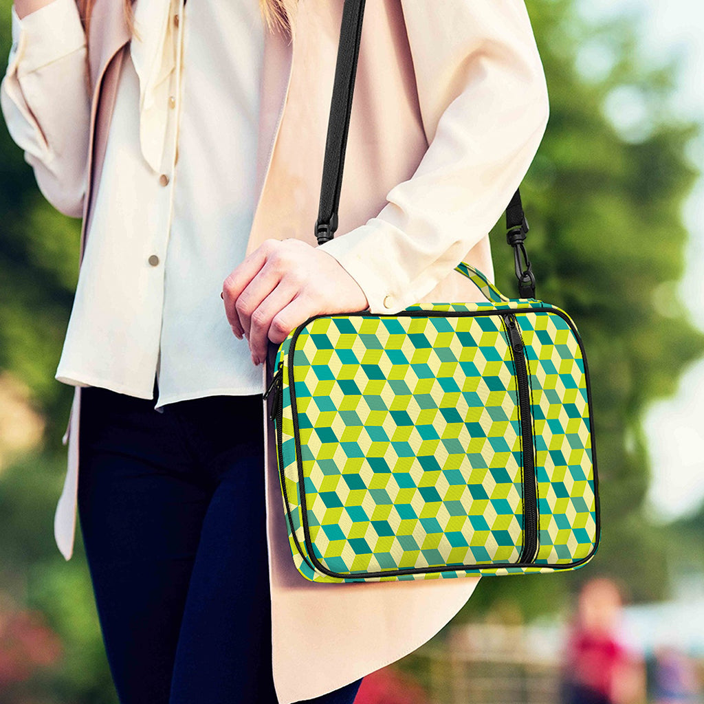 Green Geometric Cube Shape Pattern Print Shoulder Strap Bible Bag