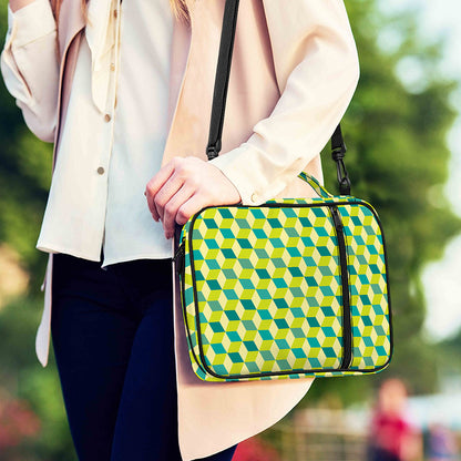 Green Geometric Cube Shape Pattern Print Shoulder Strap Bible Bag