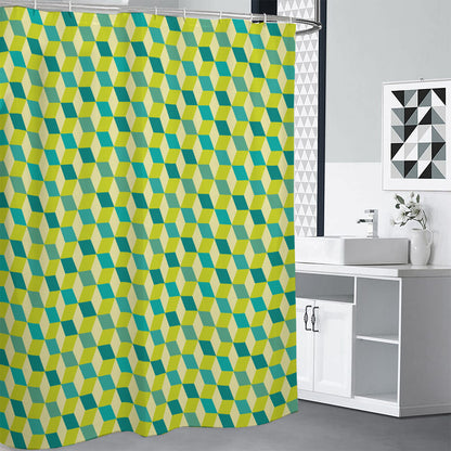 Green Geometric Cube Shape Pattern Print Shower Curtain