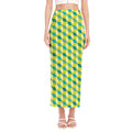 Green Geometric Cube Shape Pattern Print Side Slit Maxi Skirt